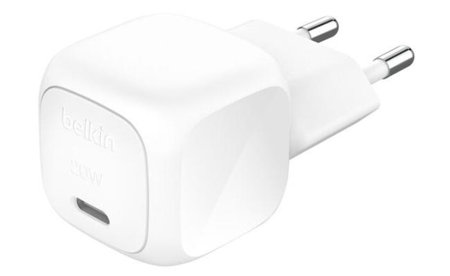 Belkin BoostCharge Compact 20W USB-C PD Fast Charging AC Charger for All iPhone 16 and iPhone 15 Models Samsung Galaxy S25, iPad, AirPods, and More - White